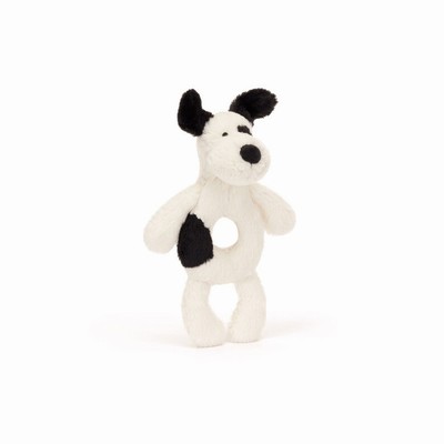 Jellycat Bashful Black & Cream Cachorro Ring Ratatle | BINY-86751